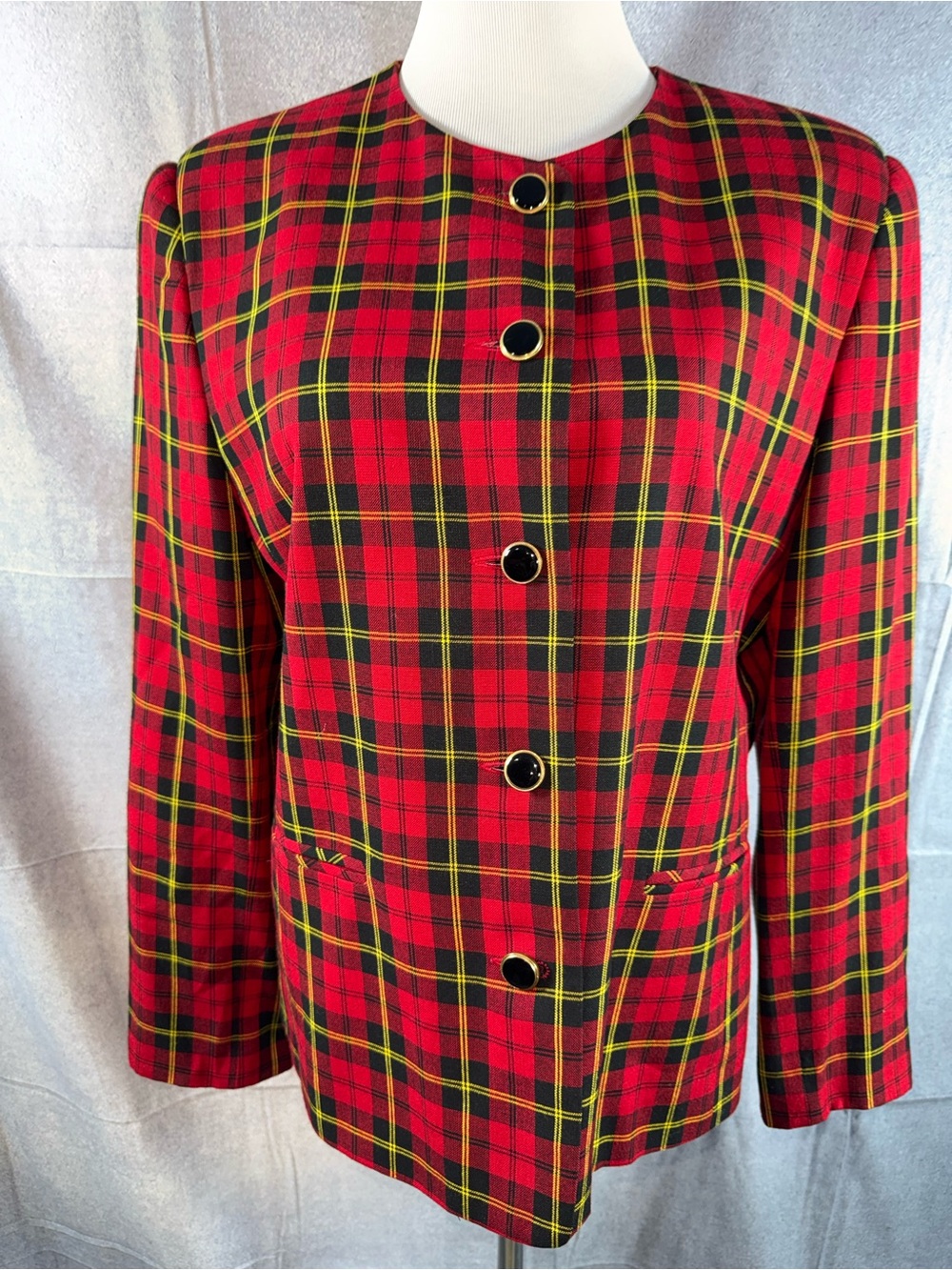 86A-Vintage Rare Rothchild’s Red Plaid Women's Jacket - Classic Button Front